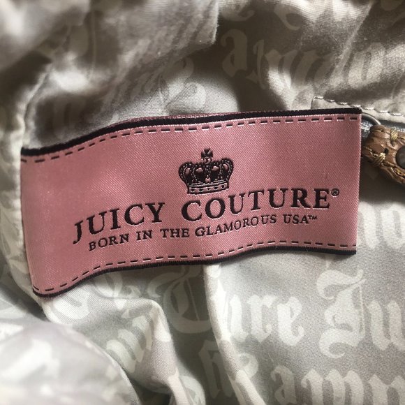 JUICY COUTURE Beige Velour Satchel, Large, Rhinestones, Tassel, Gently Used - Picture 10 of 16